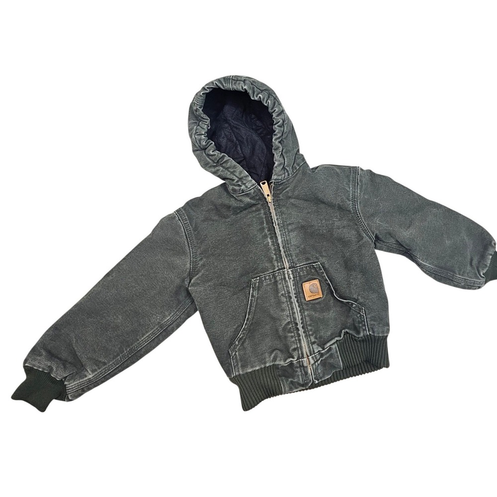 Carhartt Youth Traditional Blanket Lined Canvas Hooded Jacket Dark Gray XS‎ 4-5